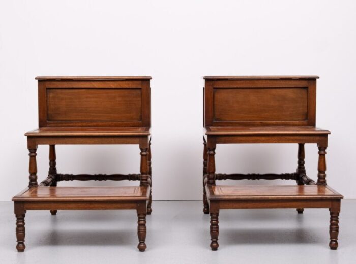 mahogany and leather library steps england 1930 set of 2 10