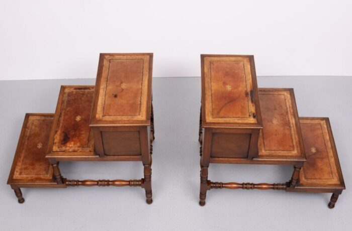 mahogany and leather library steps england 1930 set of 2 5