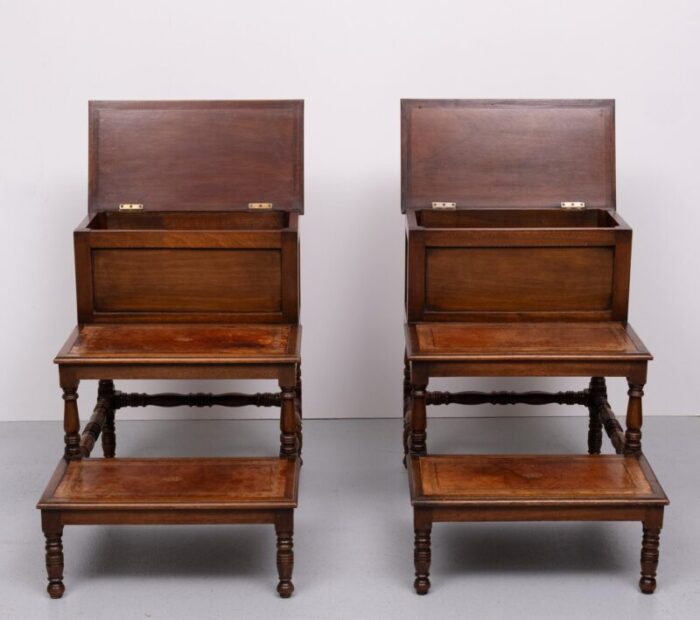 mahogany and leather library steps england 1930 set of 2 8