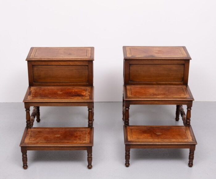 mahogany and leather library steps england 1930 set of 2 9