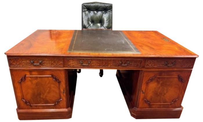 mahogany serpentine front partners desk and chair by wade set of 2 4001