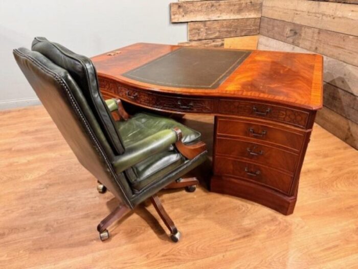 mahogany serpentine front partners desk and chair by wade set of 2 6812