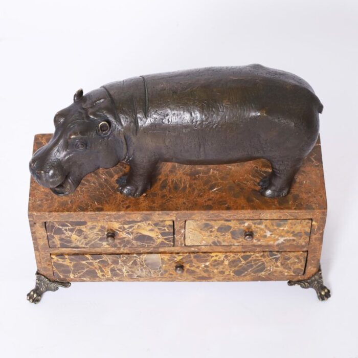 maitland smith bronze hippopotamus on a marble jewelry box 3493