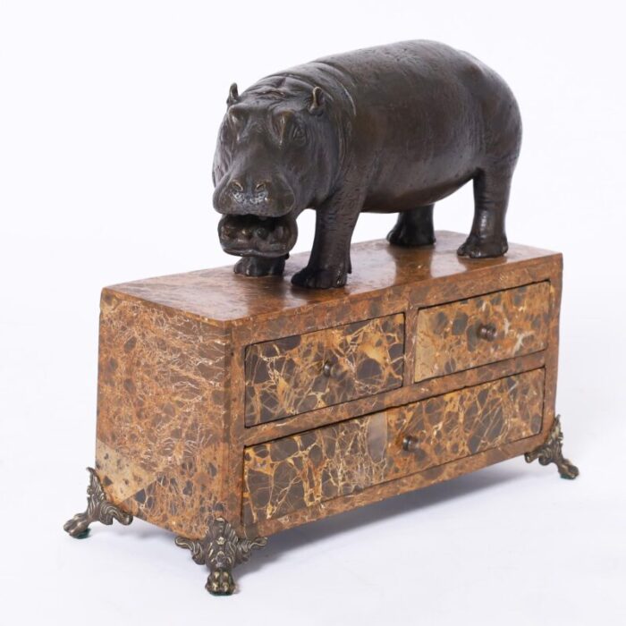 maitland smith bronze hippopotamus on a marble jewelry box 7039