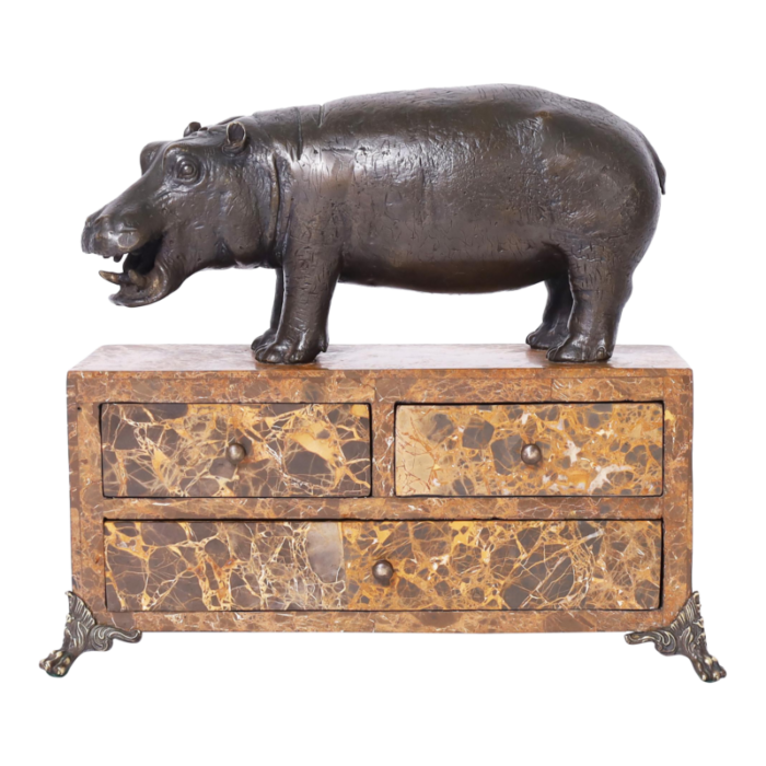 maitland smith bronze hippopotamus on a marble jewelry box 7122