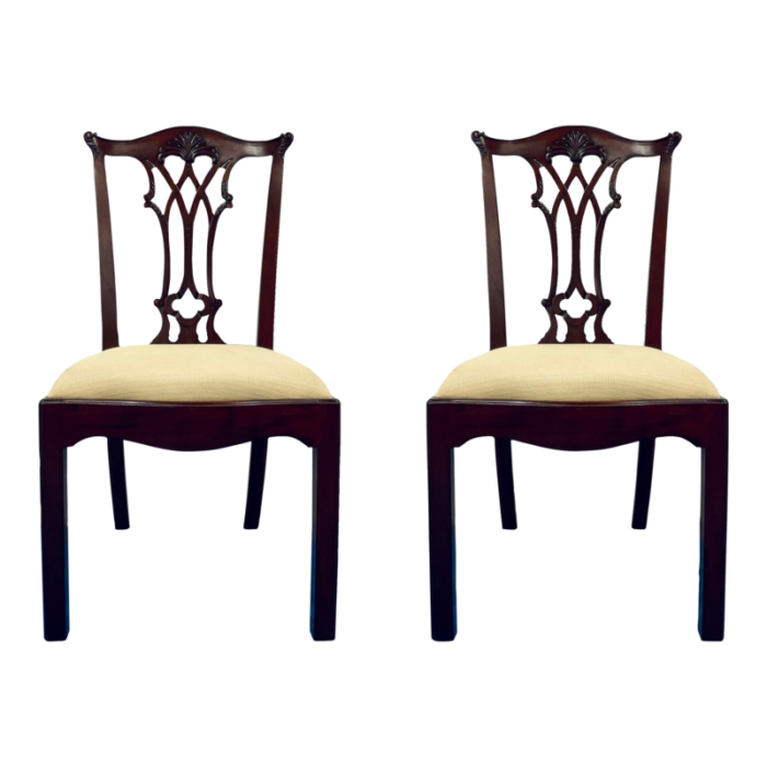 maitland smith mahogany chippendale side dining chairs pair 2384