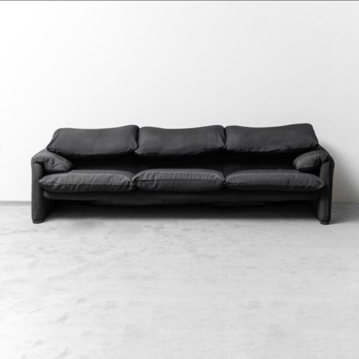 maralunga sofa in black fabric by vico magistretti for cassina 1970s 0686