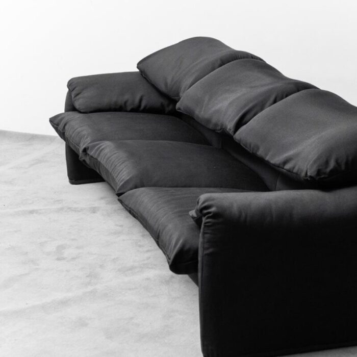 maralunga sofa in black fabric by vico magistretti for cassina 1970s 8232