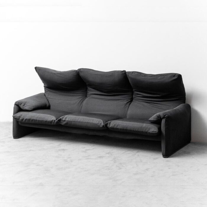 maralunga sofa in black fabric by vico magistretti for cassina 1970s 8416