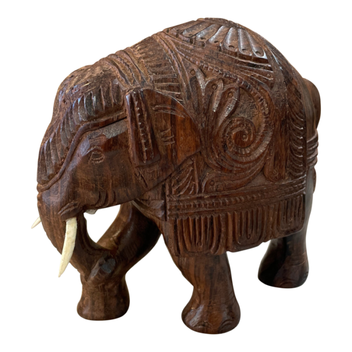 mid 19th century hand carved indian elephant with intricate carved details 6195