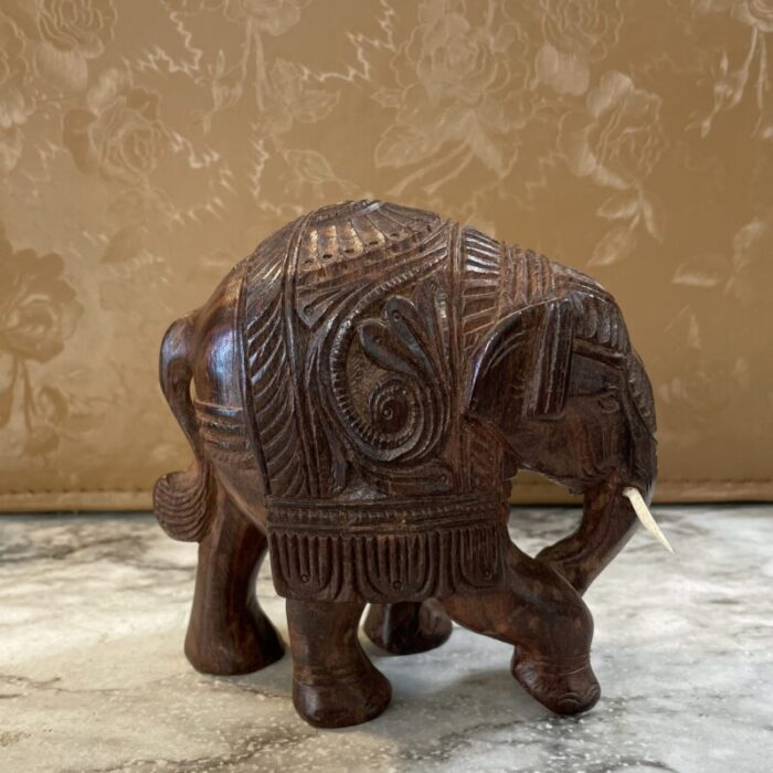 mid 19th century hand carved indian elephant with intricate carved details 6387