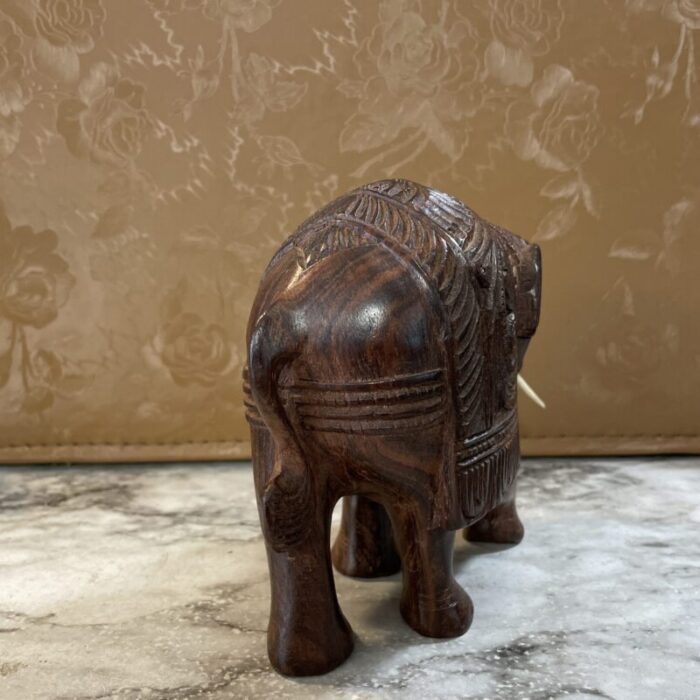 mid 19th century hand carved indian elephant with intricate carved details 7963