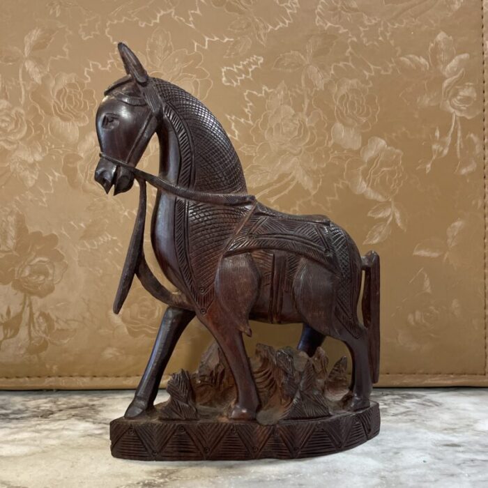 mid 19th century hand carved wooden horse with intricate detail 0766