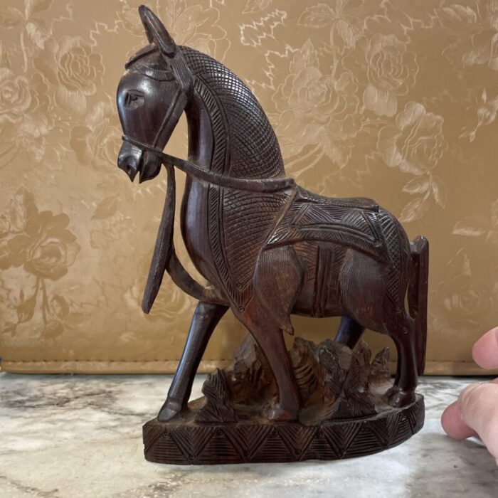 mid 19th century hand carved wooden horse with intricate detail 8871