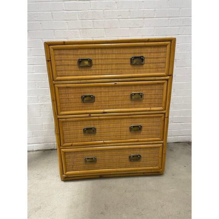 mid 20th century coastal chic rattan dresser and nightstand set 2004