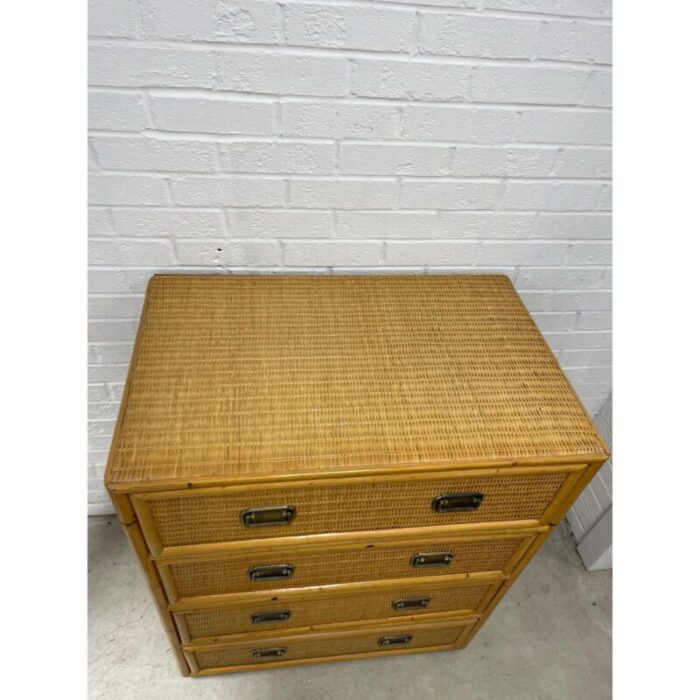 mid 20th century coastal chic rattan dresser and nightstand set 2229