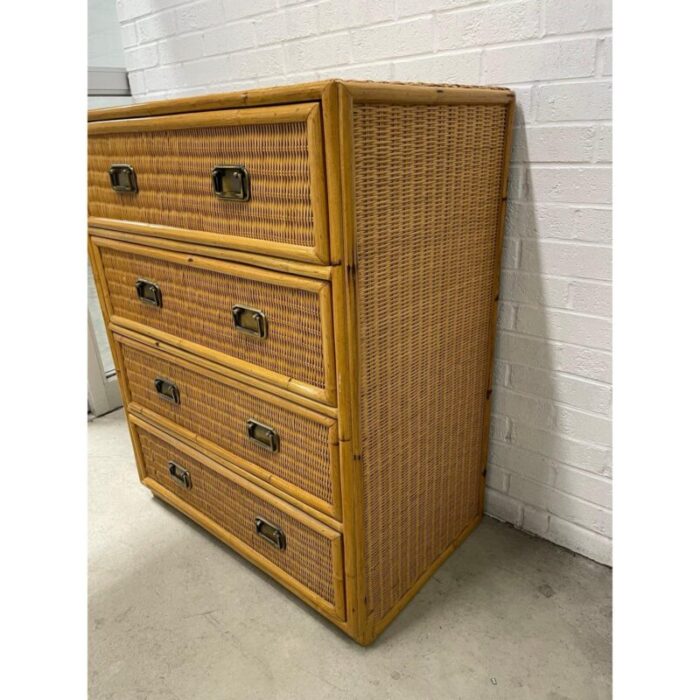 mid 20th century coastal chic rattan dresser and nightstand set 3737