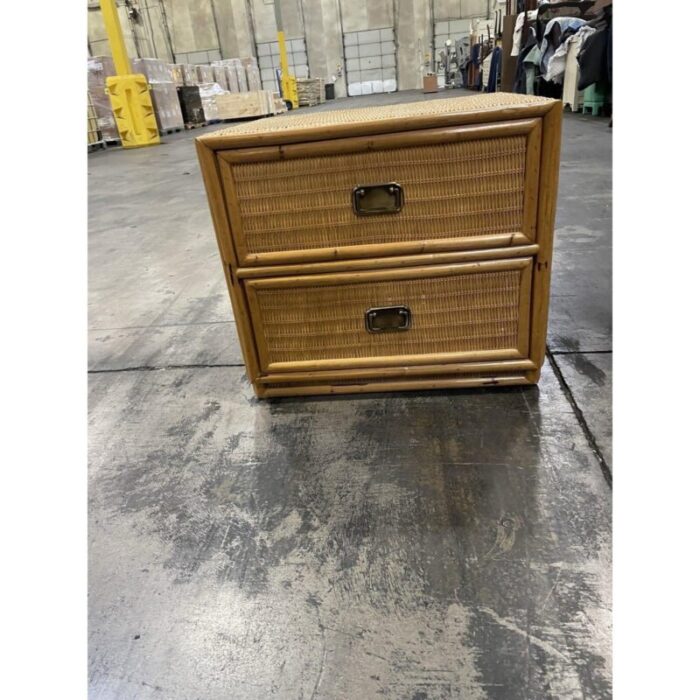 mid 20th century coastal chic rattan dresser and nightstand set 8971