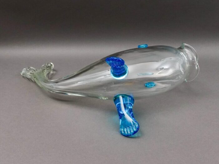 mid 20th century empoli attributed italian large fish blue clear art glass bowl vase sculpture 4444