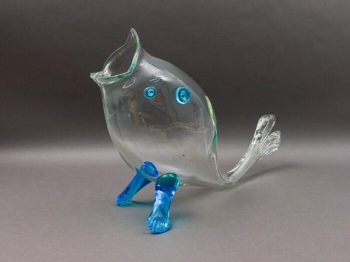 mid 20th century empoli attributed italian large fish blue clear art glass bowl vase sculpture 9983