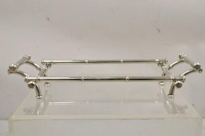 mid 20th century italian hollywood regency faux bamboo silverplate serving platter stand 1858