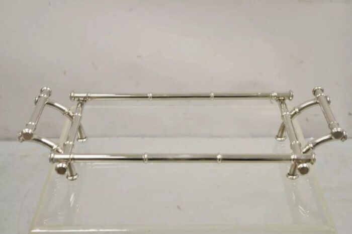 mid 20th century italian hollywood regency faux bamboo silverplate serving platter stand 8863