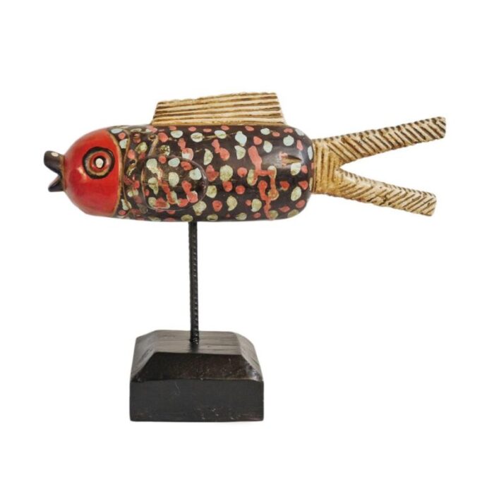 mid 20th century mali wood bozo fish puppet on stand 5