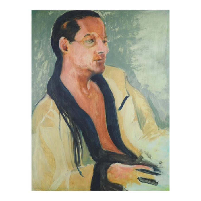 mid 20th century portrait of man in robe painting 3082