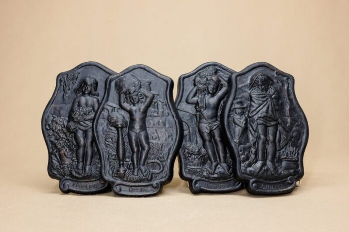 mid century bronze plaster the four seasons murals set of 4 1