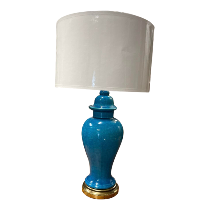 mid century chinese ginger jar glazed blue ceramic table lamp 1160