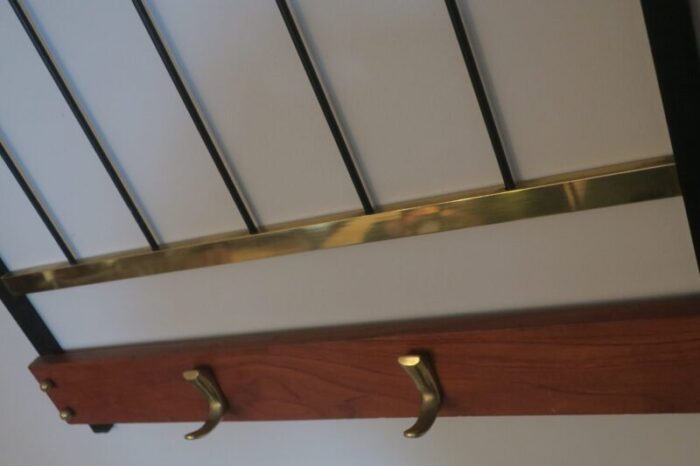 mid century coat and hat rack in brass and teak 1960s 4378