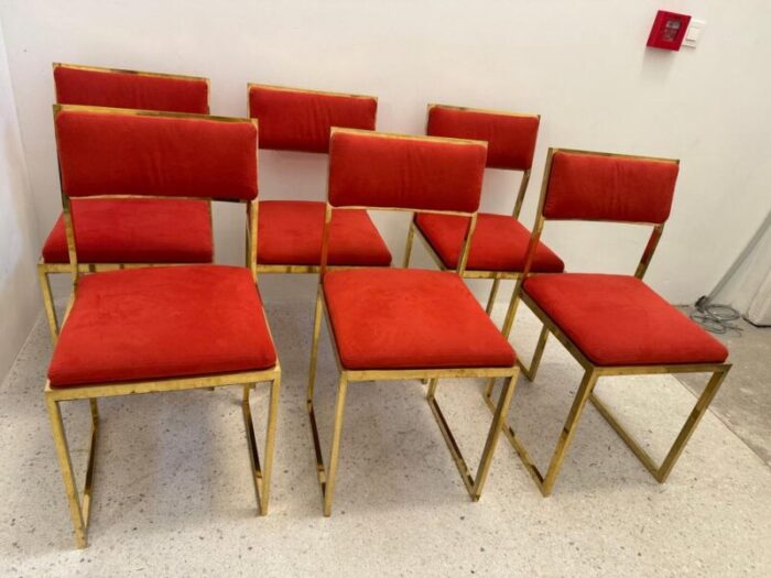 mid century dining chairs with gilded metal feet 1970s set of 6 9476