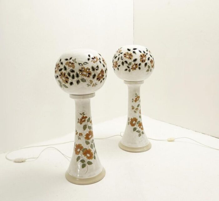 mid century earthenware floor lamps lardinois 1960s set of 2 9785