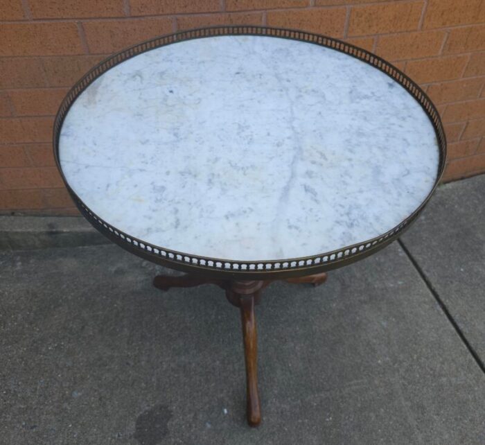 mid century french mahogany marble top galleried gueridon table 6635