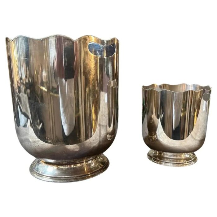 mid century french modern silver plated set of wine cooler and ice bucket 1970s set of 2 1