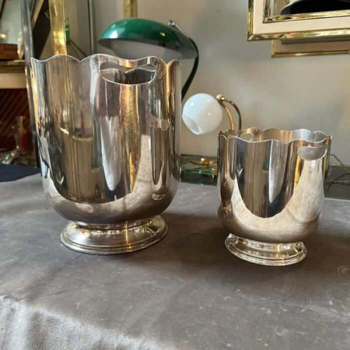 mid century french modern silver plated set of wine cooler and ice bucket 1970s set of 2 2