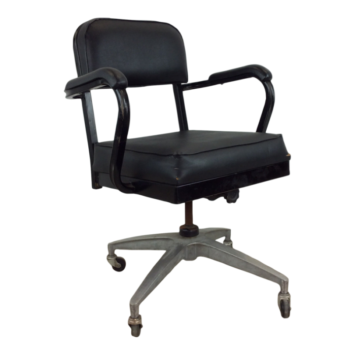 mid century industrial style black vinyl wheeled office chair 6194