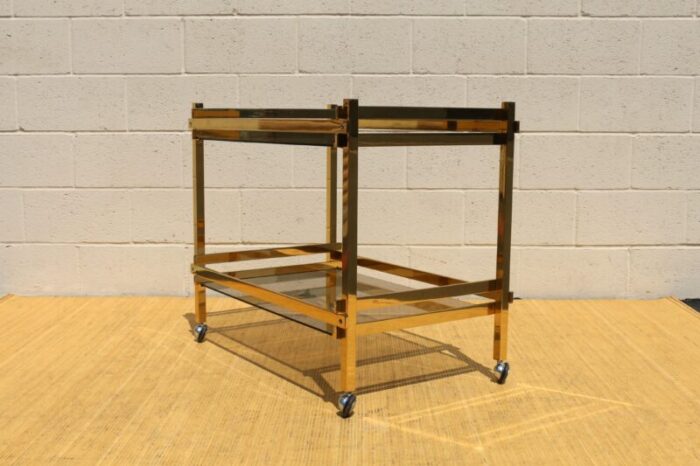 mid century italian minimalist brass and glass bar cart 1970s 1528