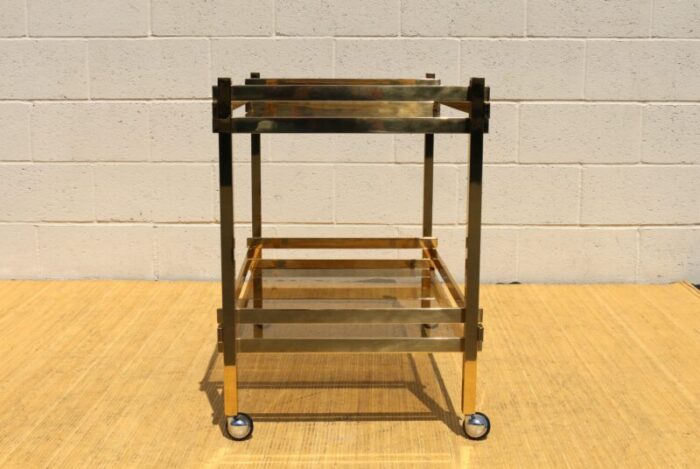 mid century italian minimalist brass and glass bar cart 1970s 3173