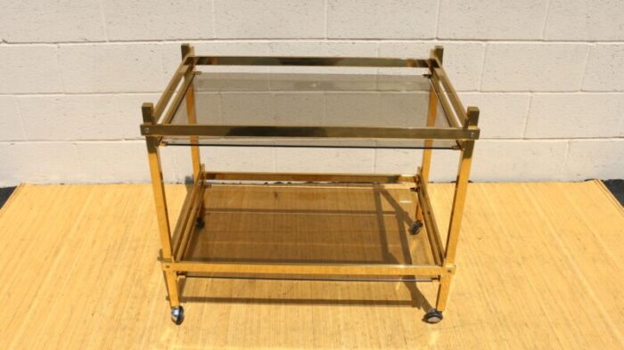 mid century italian minimalist brass and glass bar cart 1970s 3297