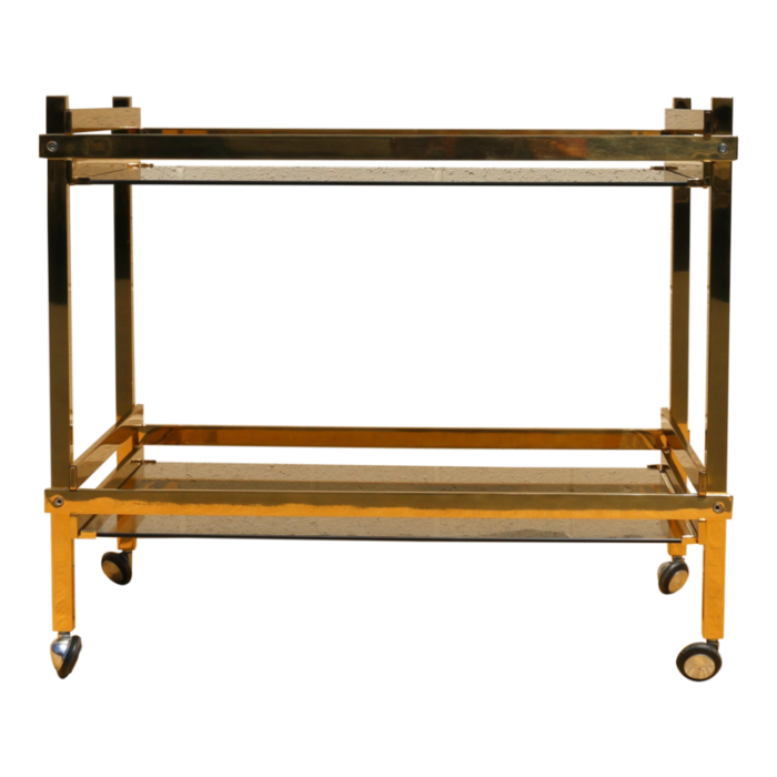 mid century italian minimalist brass and glass bar cart 1970s 3560