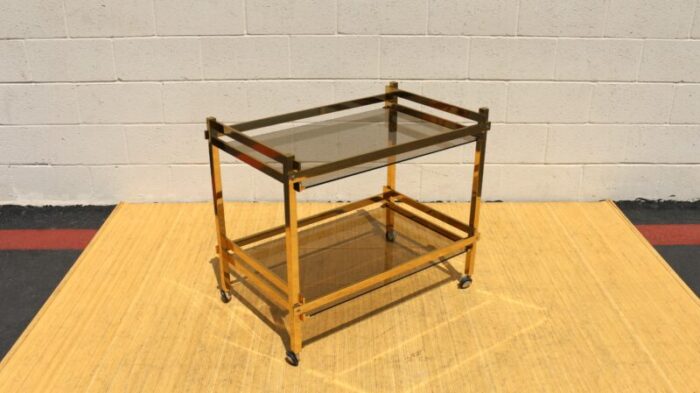 mid century italian minimalist brass and glass bar cart 1970s 3698