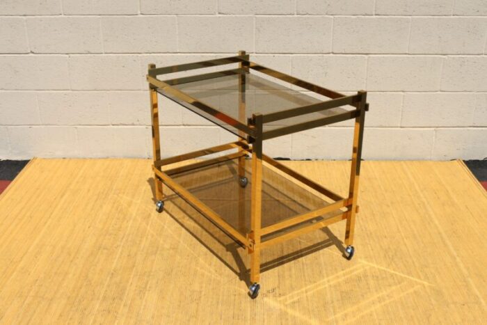 mid century italian minimalist brass and glass bar cart 1970s 4468