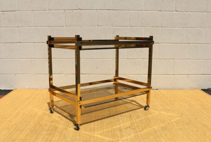 mid century italian minimalist brass and glass bar cart 1970s 6107