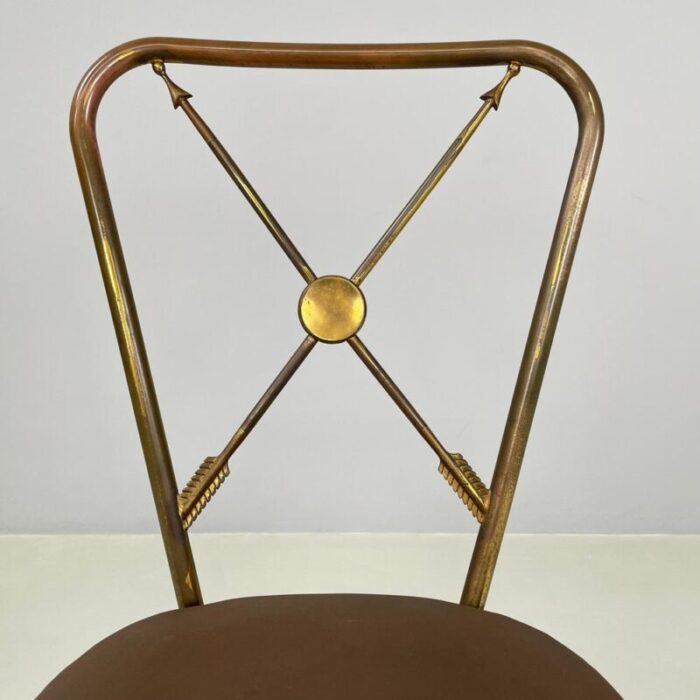 mid century italian modern chair in brass and brown fabric 1950s 0433