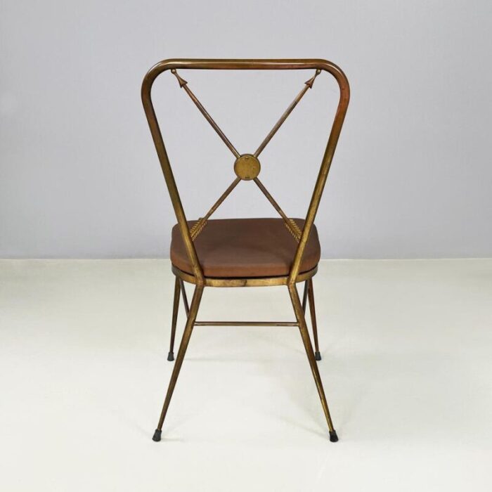 mid century italian modern chair in brass and brown fabric 1950s 1035