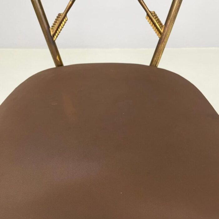 mid century italian modern chair in brass and brown fabric 1950s 2509