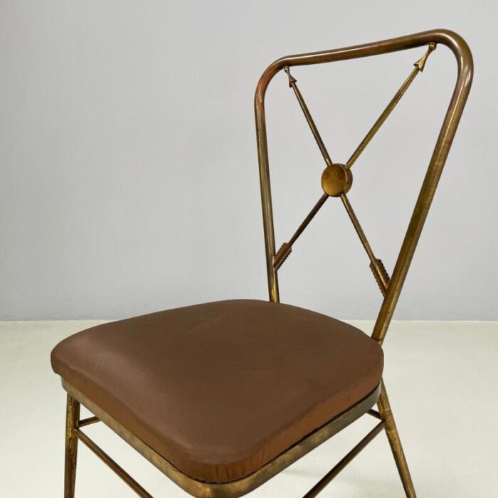 mid century italian modern chair in brass and brown fabric 1950s 3545