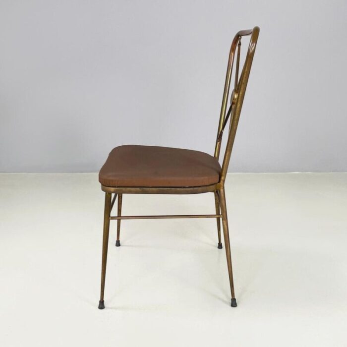 mid century italian modern chair in brass and brown fabric 1950s 9951