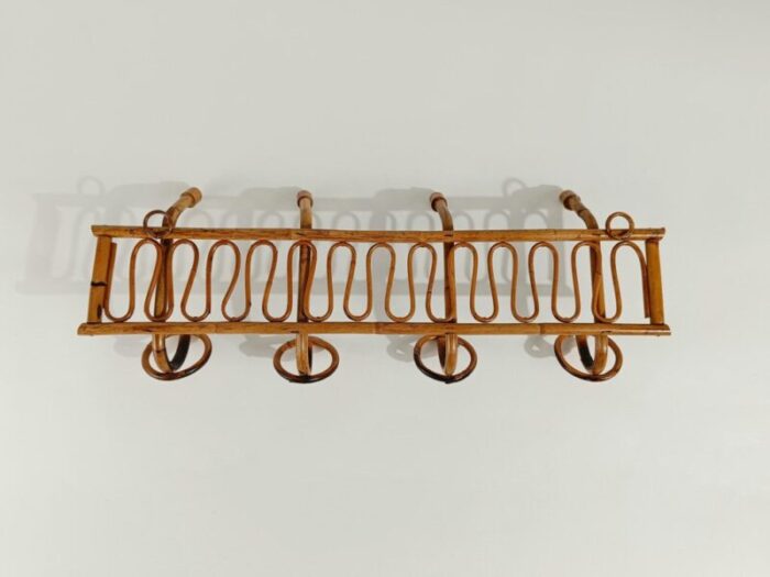 mid century italian riviera rattan and bamboo wall coat rack wall hanger 1960s 10